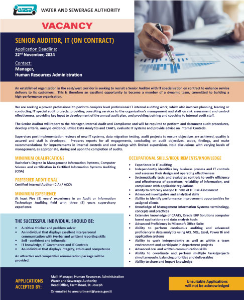 Vacancy - Senior Auditor, IT (Contract)